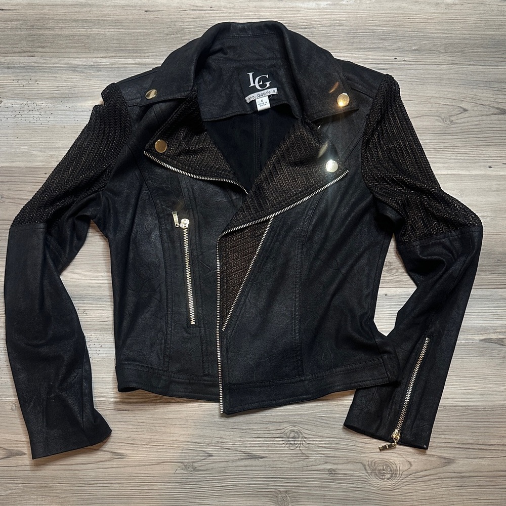 EUC LG Women's Black Faux Suede Jacket with Mesh Sleeve Accents, 6 - Picture 6 of 12